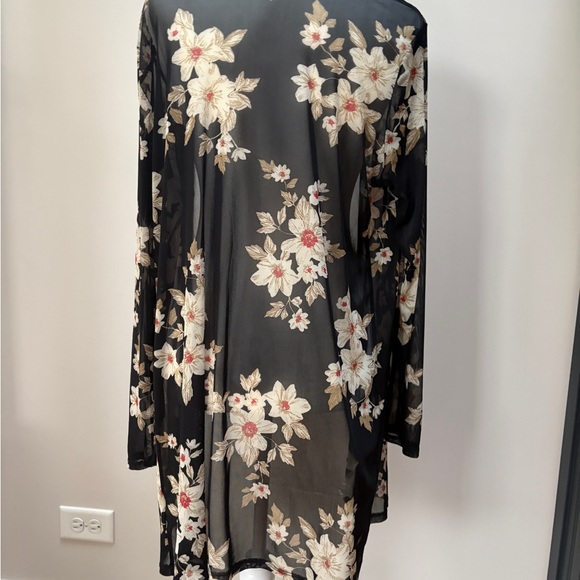 Sheer Black Kimono Floral Cardigan - Picture 2 of 8